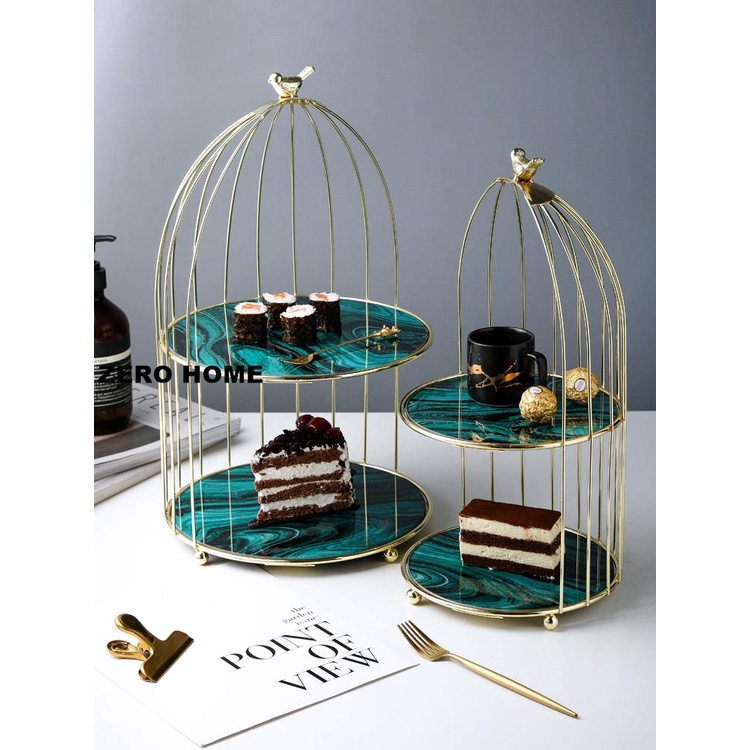 ZERO北歐ins創意甜品臺托盤金色雙層鋼化玻璃蛋糕盤 收納架裝飾擺件#預購#超取請聊聊我更改