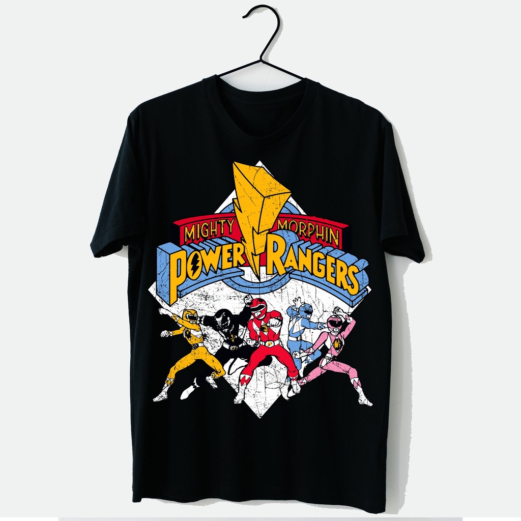 美國科幻電影超凡戰隊Power Rangers圖案印花男士純棉圓領短袖T恤