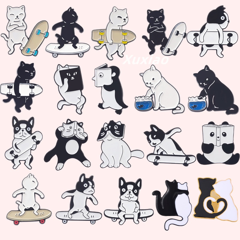 20 款貓和狗滑板翻領別針紀念品背包徽章送給朋友的禮物衣服包包配飾