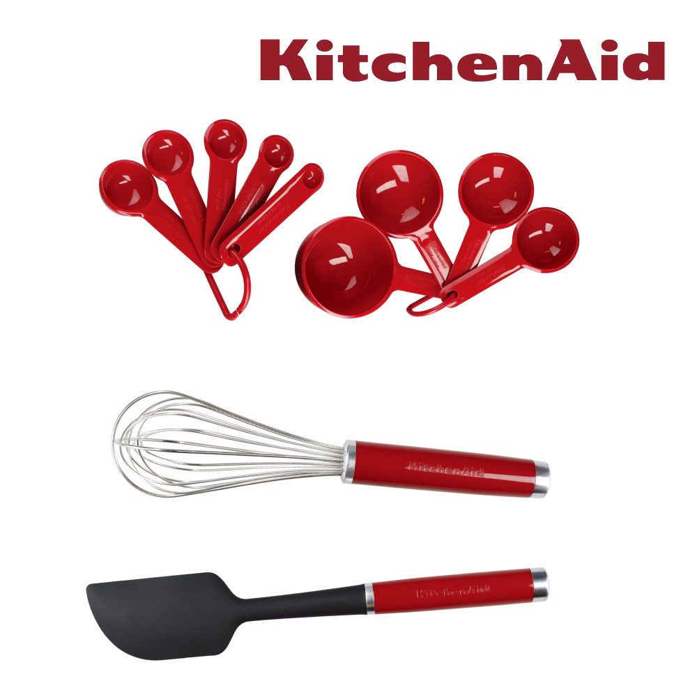 【HOLA】KitchenAid 烘焙4件組(打蛋器/刮刀/量杯/量匙)