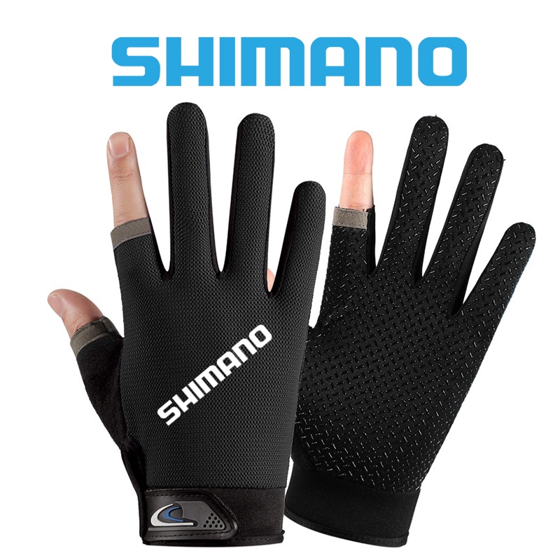 Shimano 外露兩指釣魚手套男士戶外防曬防滑透氣觸摸屏薄款運動騎行手套