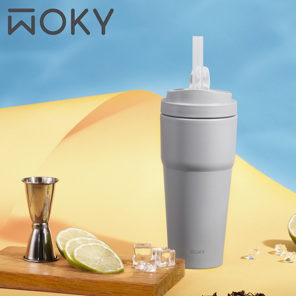 【HOLA】【WOKY 沃廚】手提激凍輕芯鈦瓷易潔層保溫杯750ml-紺青藍