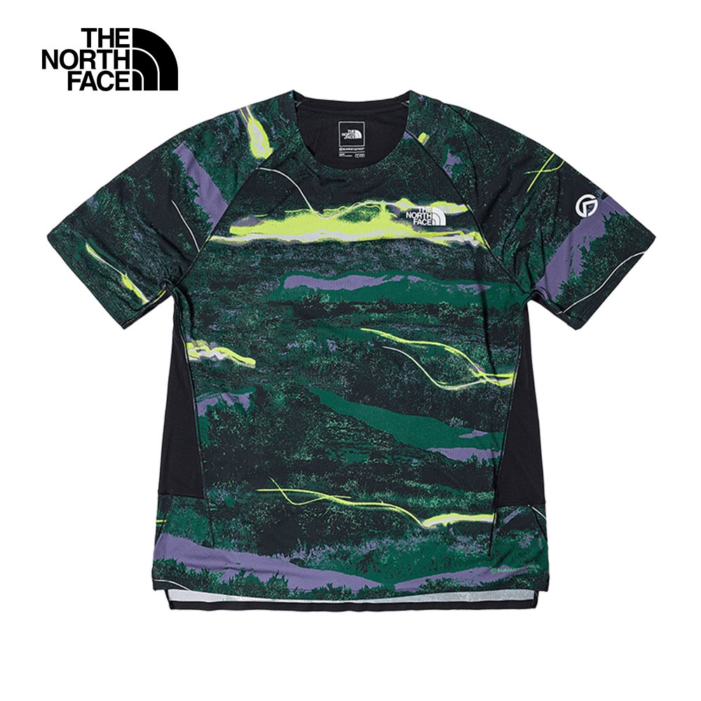 The North Face北面男款綠色吸濕排汗光繪印花短袖T恤｜7ZTRIOK
