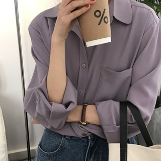 【泡芙小店】優雅法式襯衫女2020秋季新款韓版chic純色簡約氣質長袖翻領襯衣