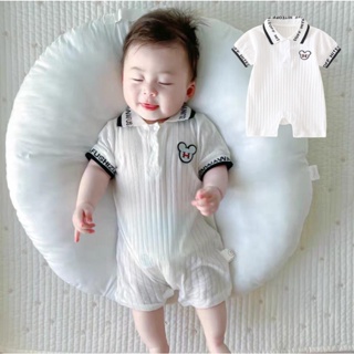 新款男嬰女童夏季短袖連身衣新生兒純棉透氣連身衣韓版 POLO 襯衫連身衣柔軟幼兒連體衣 0-24 個月