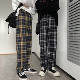 【宅男屋】韓版情侶黑白格子褲 男生直筒寬鬆春夏新款復古休閒褲 格子褲 格紋褲 直筒褲 寬褲 長褲男 ZSDK004