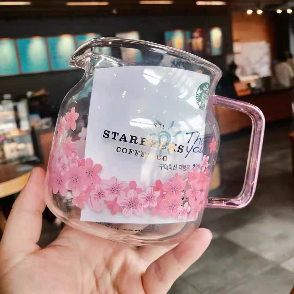星巴克粉色櫻花玻璃茶壺 咖啡分享杯 夏季新款570ml 漂亮水杯