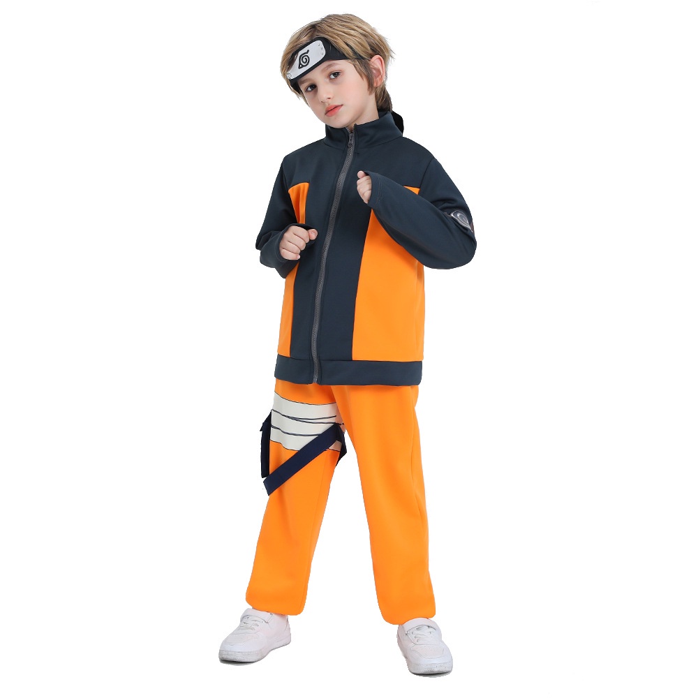「漫牛」火影忍者漩渦鳴人Naruto兒童青少年角色造型服裝 萬聖節主題派對COS裝備 全套含上衣褲子護額