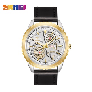 Skmei 時尚男士石英手錶中性商務手錶豪華手錶經典品牌設計男時鐘皮革錶帶男士手錶 L1033
