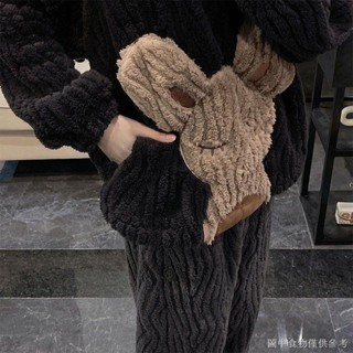 【遛彎褲春秋新款ins女 】【卡通趣味印花寬鬆休閒家居褲】花季的故事冬季睡衣女珊瑚絨加厚長袖長褲學生小熊卡通家居服套裝