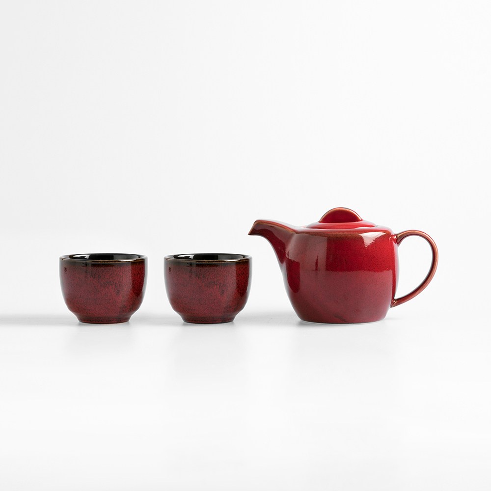 【HOLA】晴陽窯燒一壺兩杯茶具組 紅