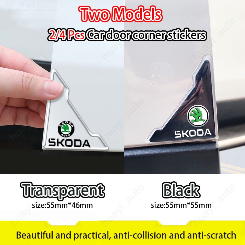 2/4 件斯柯達黑色透明車門角貼紙防撞防刮適用於 Yeti Octavia Fabia Rapid Superb Sca
