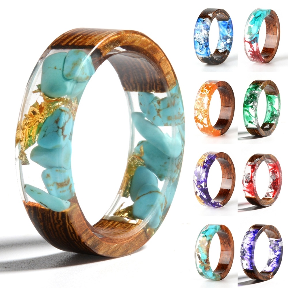 木質樹脂戒指透明環氧樹脂戒指時尚手工乾花婚禮首飾愛情戒指女士 2023 年新設計乾燥花