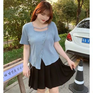 【現*貨】佰分佰/100kg內可穿/冰絲針織上衣+百褶半身裙/遮肚子/顯瘦/正肩短袖上衣/素色/大尺碼