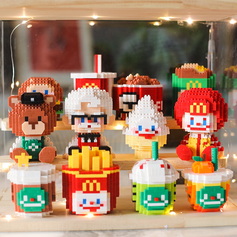 【MixxM 優選】微小顆拼裝積木微顆粒樂高玩具立體拼圖擺件M記KFC薯條漢堡模型咖啡模型創意禮物