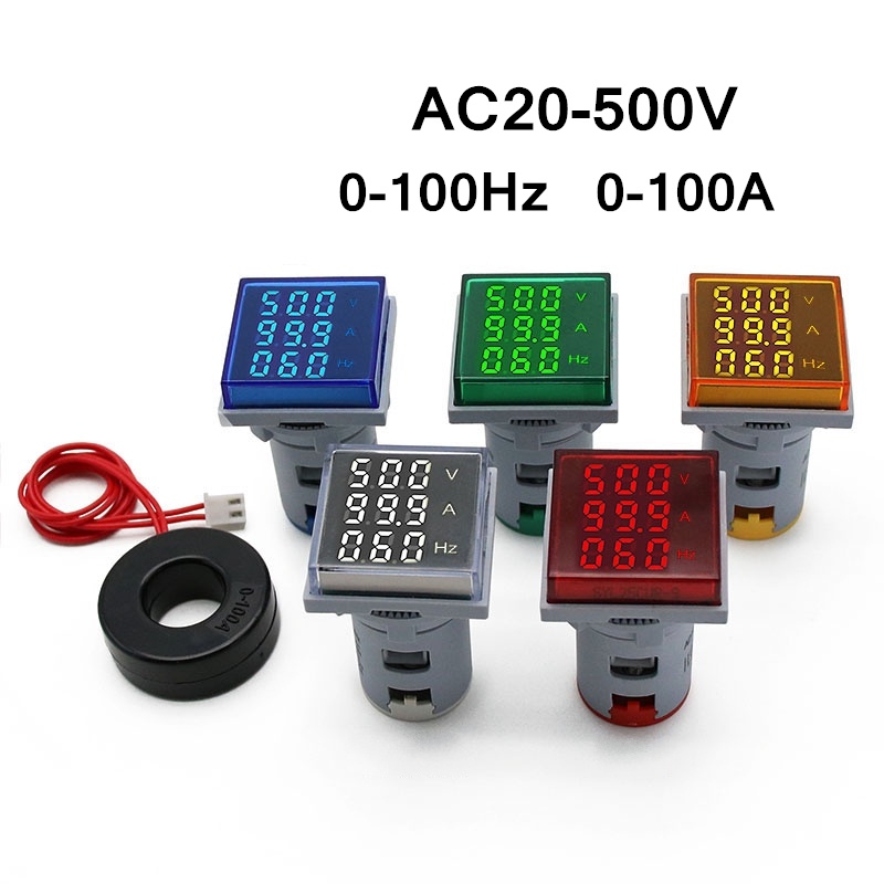 1 件方形 LED 數字電壓表電流表赫茲表 AC20-500V 信號燈電壓電流頻率組合表指示器測試儀