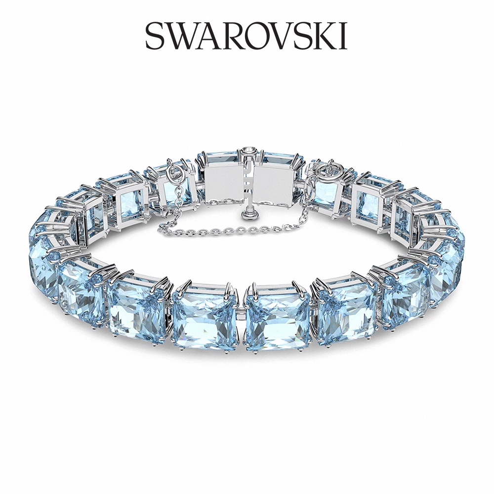 SWAROVSKI 施華洛世奇 Millenia 手鏈正方形切割Swarovski 水晶, 藍色, 鍍白金色