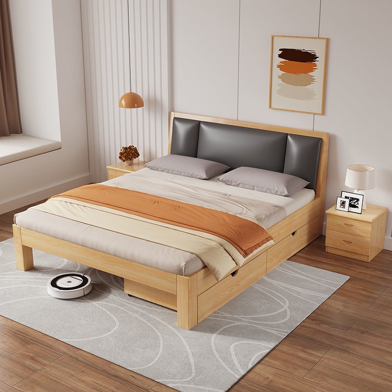 床 現代簡約 全實木床 1.5米 雙人床 主卧床架 1.2米出租房用 單人松木床 床架 單人床 雙人床 實木床