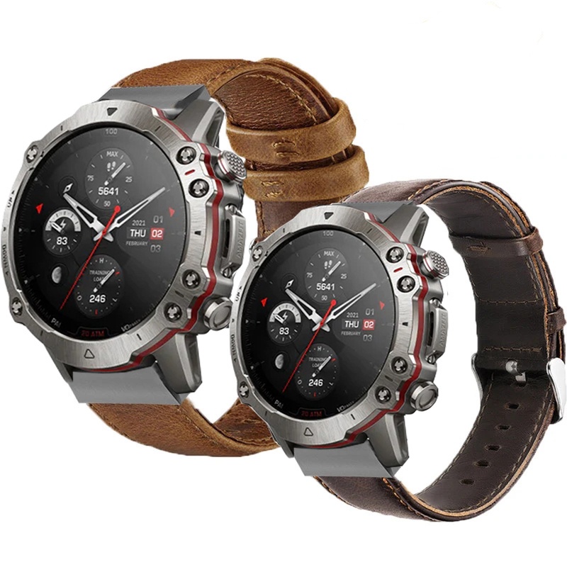 適用於 AMAZFIT FALCON 錶帶 真皮 瘋馬紋 快拆金屬連接頭 錶帶 華米智能手錶帶