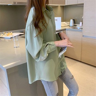 【Wik】長袖 襯衫 女 白色襯衫女長袖百搭襯衫外套女寬鬆複古港風雪紡上衣襯衣女外穿潮