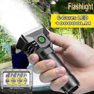 6 LED 手電筒 USB 可充電迷你手電筒高亮度功率顯示防水手電筒戶外照明野營應急工具