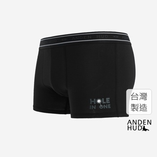 【Anden Hud】男款_紳士運動．短版腰帶平口內褲(黑-一桿進洞) 純棉台灣製
