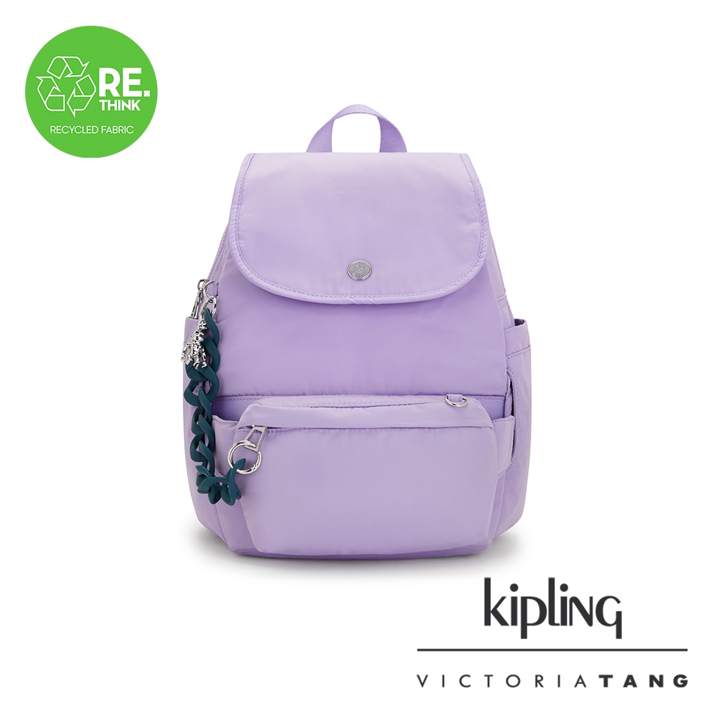 Kipling x VT『猴子包』冰霜薰衣草紫拉鍊掀蓋後背包-CITY PACK S