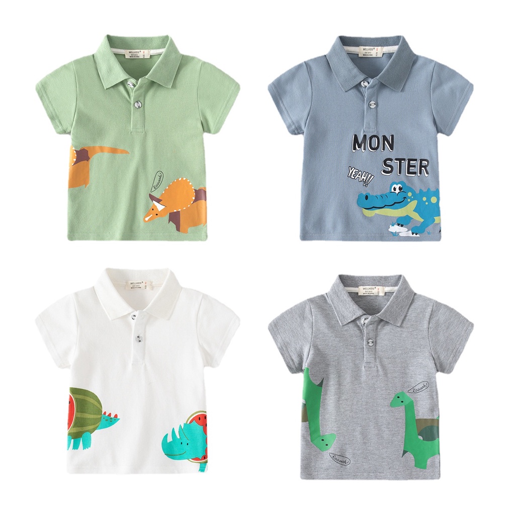 Soffny Kids Polo 衫男童棉 T 恤兒童服裝夏季休閒短袖嬰兒襯衫 Polo kemeja budak le