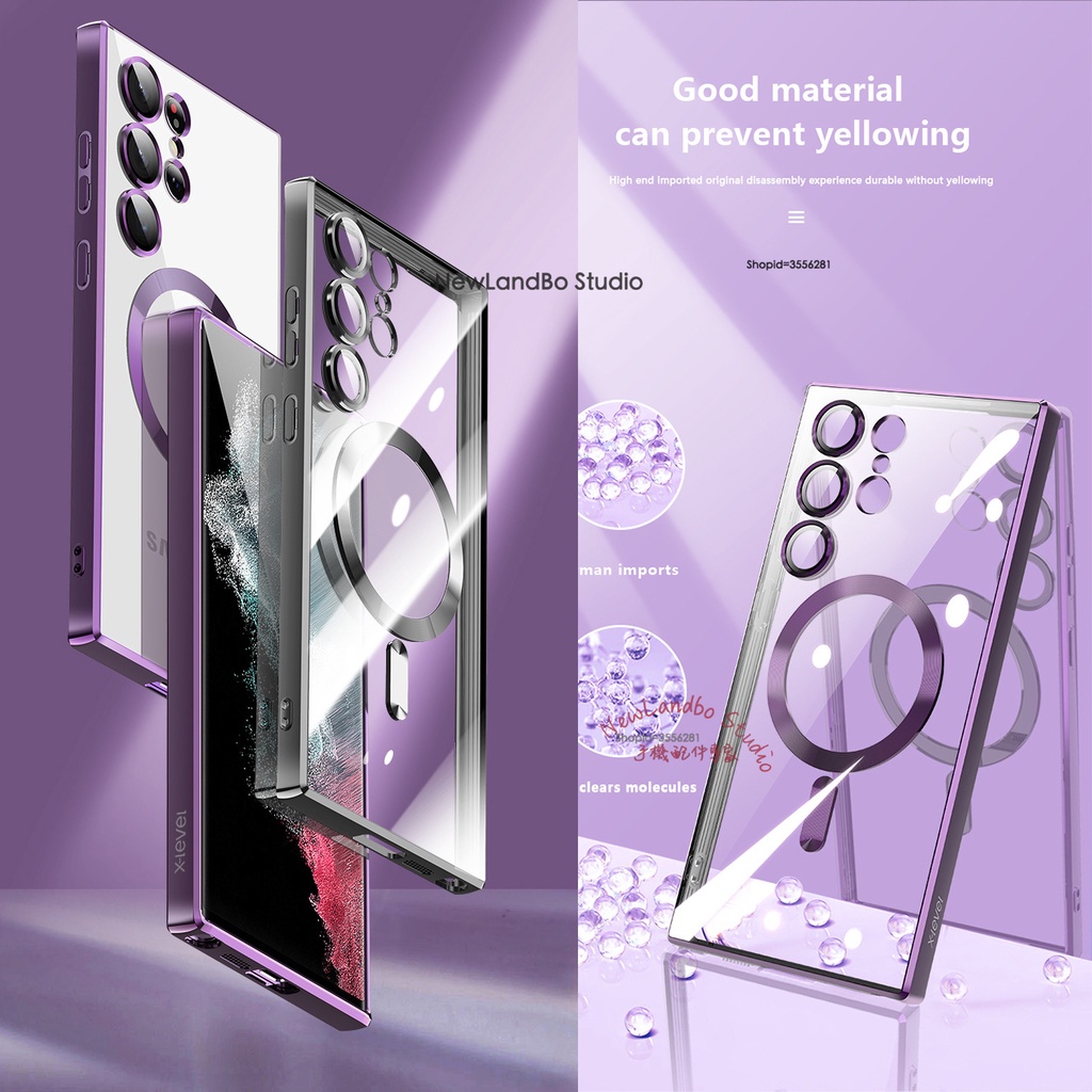 透明紫色Magsafe 鏡頭保護玻璃手機保護殼 Samsung Glaxy S23 Ultra S23 Plus 手機殼