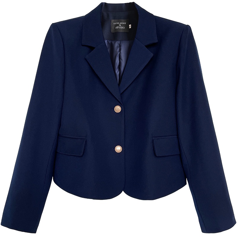 深藍色短款西裝外套女春季新款韓版小個子時尚氣質小西服9838
