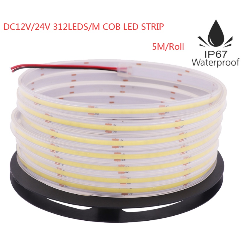 5米/卷 312 480leds/m COB LED燈帶12V/24V高亮度IP67防水COB燈條廚房戶外裝飾照明