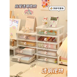 MOMO醬家 可愛小型收納盒 桌面抽屜櫃 學生文具手賬神器 透明辦公書桌整理盒子