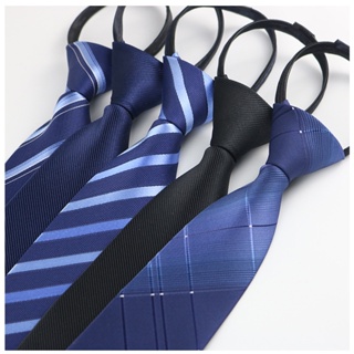 黑色男士領帶 條紋藍色商務領帶懶人拉鍊領帶現貨易拉得領帶