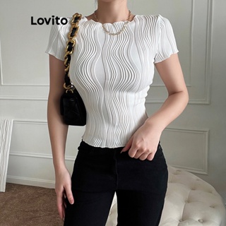 Lovito 女式休閒素色紋理T恤 LNA01042 (白色)
