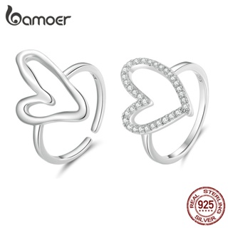 Bamoer 925 純銀簡約心形戒指時尚首飾女