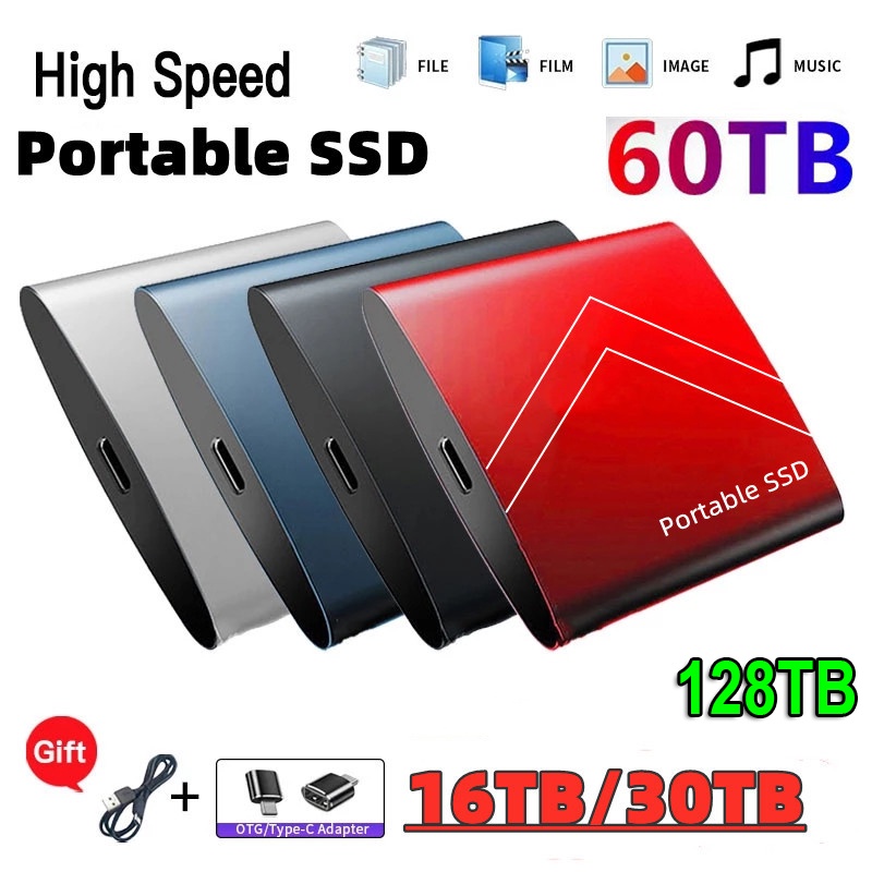 外置 SSD 硬盤 1/2/8/16/30/60/128TB 便攜式固態硬盤 C 型 USB 3.1 適用於電腦筆記本電