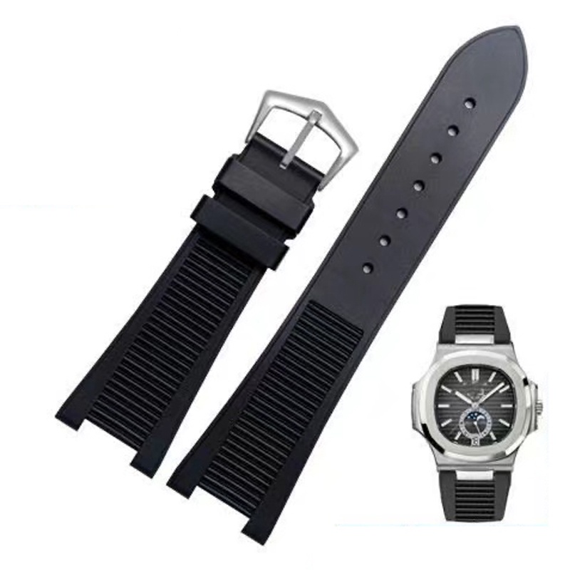 適用於百達翡麗 PP 5711 / 5712G Nautilus 腕帶矽膠黑色藍色棕色錶帶錶帶 25*13mm 運動橡膠