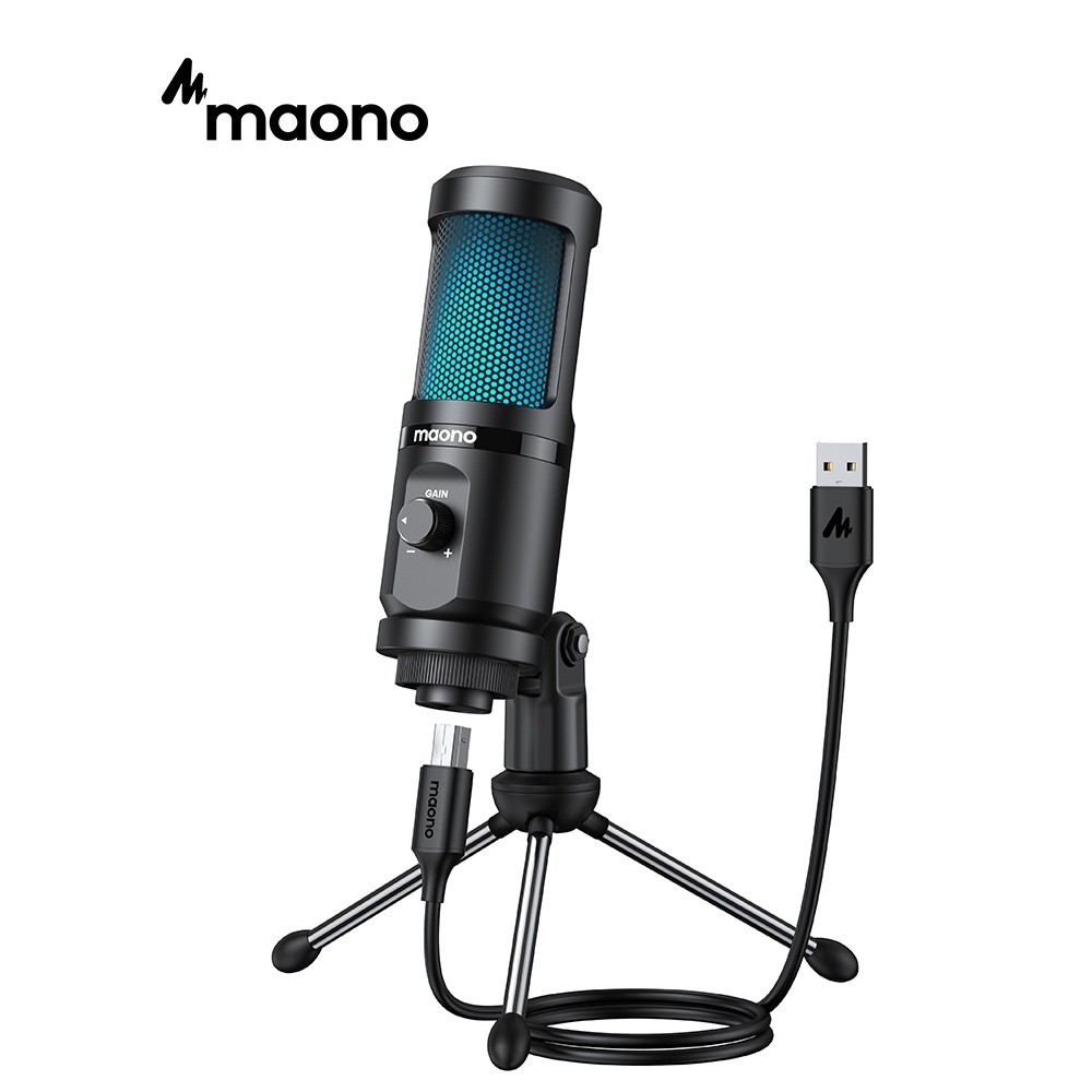 Maono PM461TR RGB USB麥克風心形電容麥克風桌面麥克風帶麥克風增益和RGB燈用於電腦筆記本電腦錄音直播