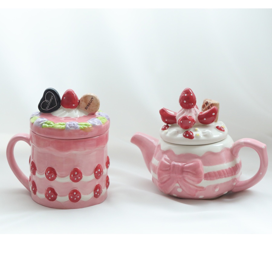 水杯 咖啡杯創意水杯 陶瓷壺帶蓋草莓馬克杯 ins風可愛杯子女生日禮物