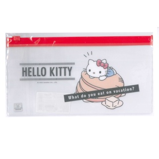 【現貨】小禮堂 Hello Kitty 防水橫式扁平夾鏈袋 (透明鬆餅款)