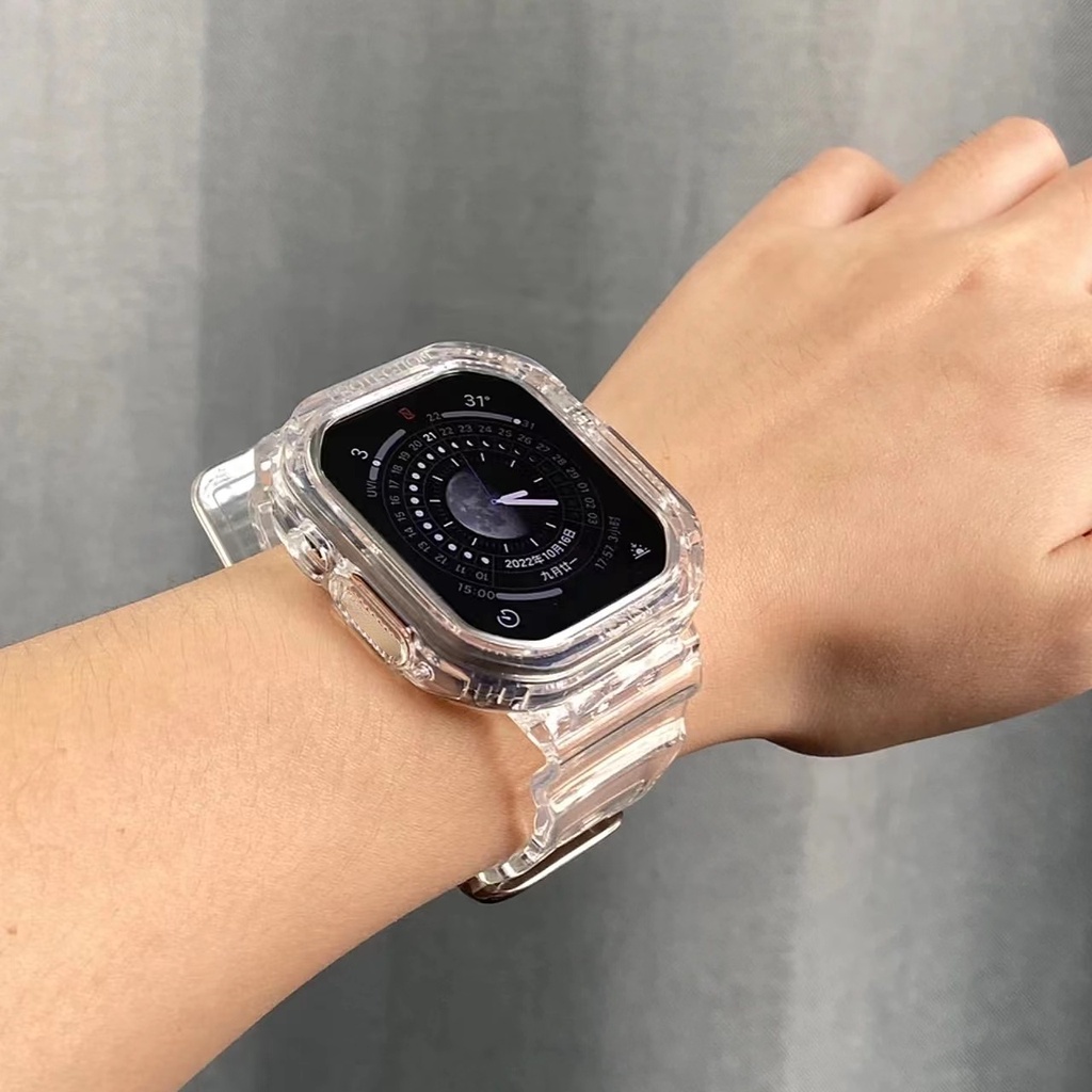特價透明冰川 Apple watch10錶帶 iwatch錶帶9/8/SE/7/6/5/4 UltraTPU一體
