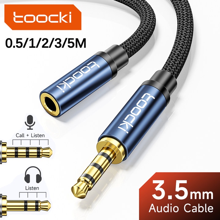 Toocki 3.5 毫米輔助電纜插孔音頻延長線支持麥克風適用於華為小米紅米 PC 耳機公對母電纜