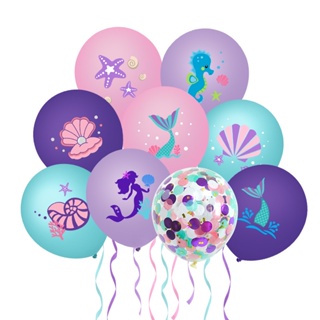 美人魚氣球束 美人魚主題派對裝飾 美人魚乳膠氣球 五彩紙屑氣球 兒童女孩生日 海底主題派對
