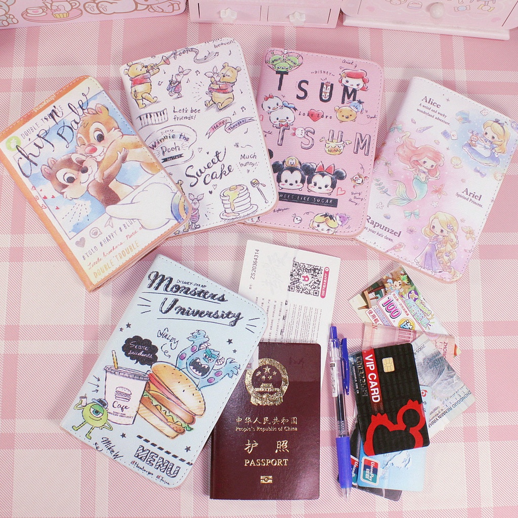 現貨可愛迪士尼公主米奇花栗鼠護照包證件套卡通旅行機票夾護照保護套