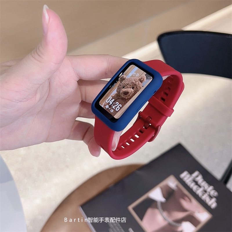 適用於 小米手環7 Pro / 華為手環7 華為手環6 矽膠錶帶 +軟殼 時尚百搭  榮耀手環6 錶帶 保護殼 腕帶