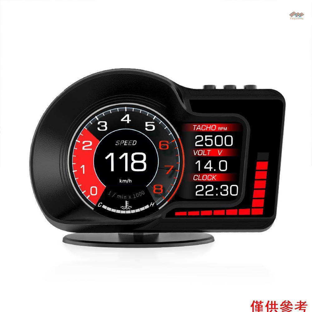 Fayshow01 汽車 HUD 抬頭顯示數字 GPS 車速表雙系統顯示,帶速度/時鐘/RPM/水和油溫/高度/等。 超