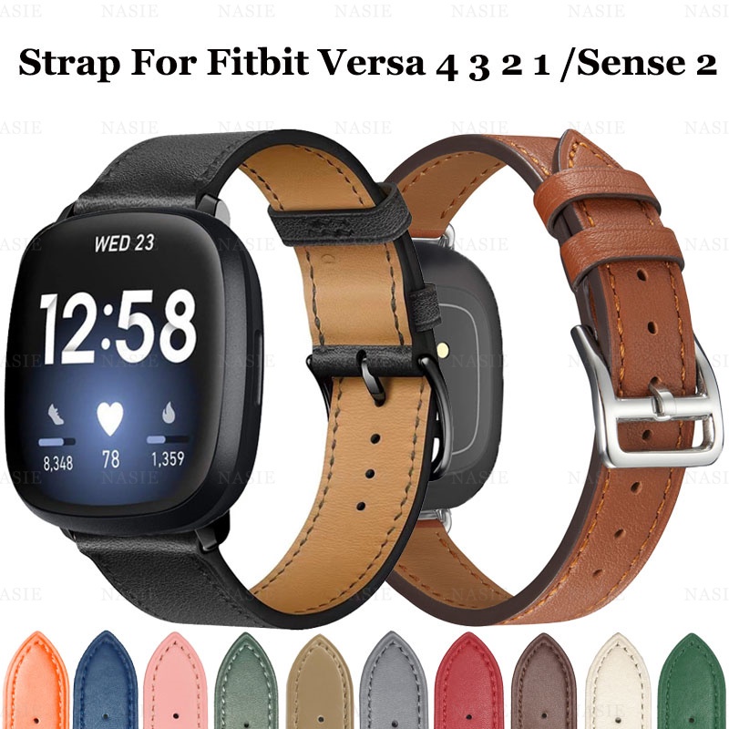 Fitbit Versa 4 3 2 錶帶皮革錶帶 Fitbit Sense 2 商務休閒時尚皮革錶帶