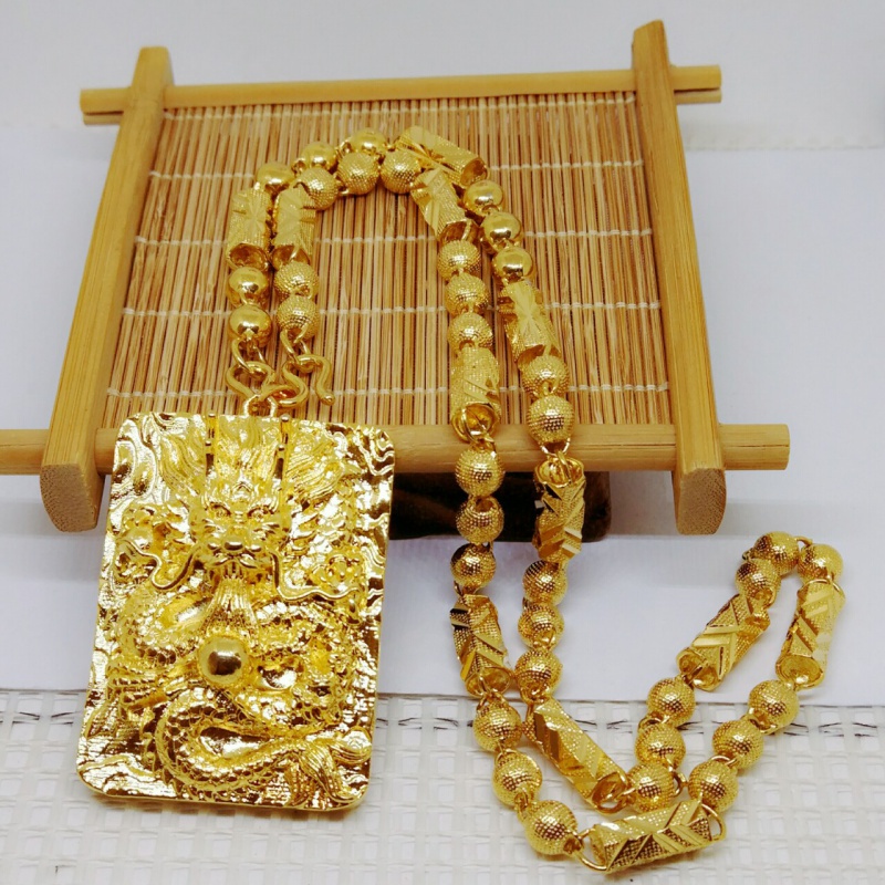 現貨速發南非錫金首飾爆款龍牌配實心六角鏈飾品 黃銅鍍金首飾品