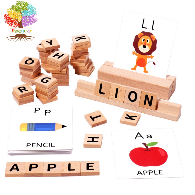 【樹年】蒙氏木製字母拼單詞遊戲 兒童早教英文單詞配對認知玩具