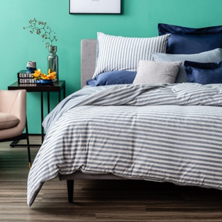 【HOLA】自然針織條紋美式枕套2入經典灰藍